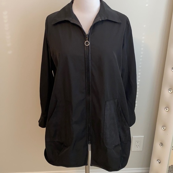 IC By Connie K Black Faux Suede Trim Full Zip Jacket - Picture 1 of 10